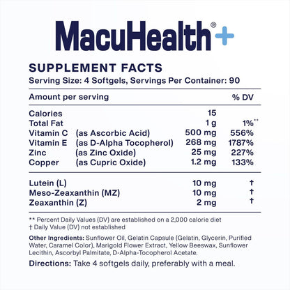 Macuhealth Plus+ Adult Eye Vitamin Supplement, 90 Day